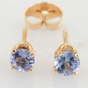 Solid 14k yellow gold natural Tanzanite stud earrings